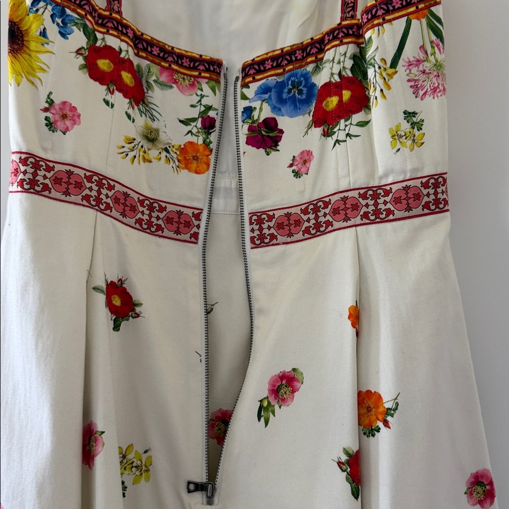Alice + Olivia Floral Border Cream Circle Dress with Multicolor Trim - Picture 6 of 6